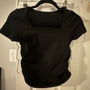 Classic Black Square Neck Short Sleeve Crop Top